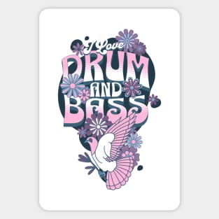 DRUM AND BASS  - I Love Retro Bird (Pink/Purple) Sticker